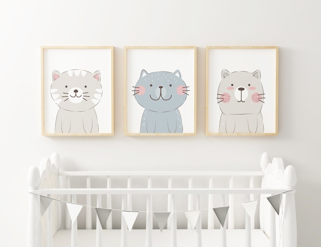Cat Wall Art Set of 3 Boys Nursery Wall Decor Boys Cat Nursery Decor ...