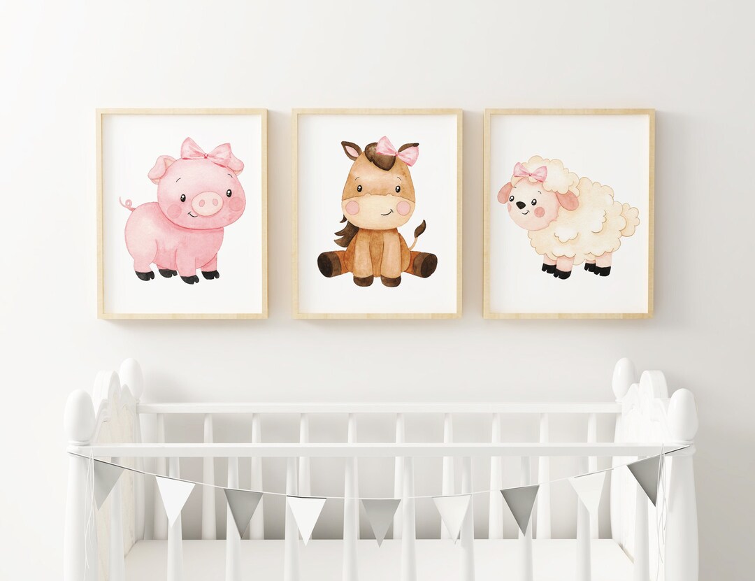 Farm Animals Nursery Wall Art Set of 3 Farm Nursery Prints Farm Baby