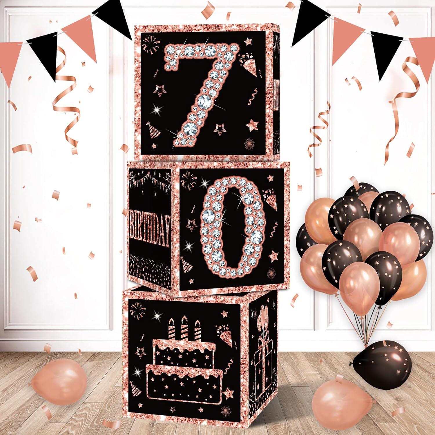 thumbnail image 2 of 60th Birthday Decorations - 3PC Black & Gold Balloon Boxes For Party Decor 2 of 14