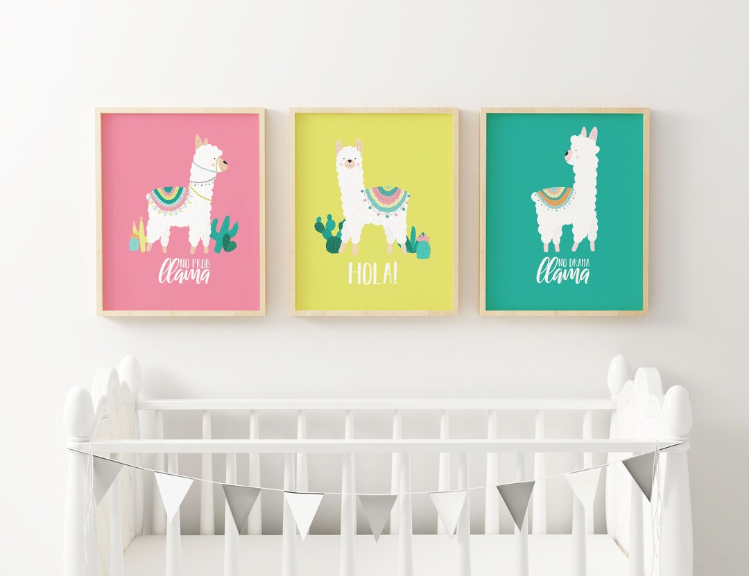 Llama Nursery Wall Art Set of 3 Llama Nursery Wall Decor Girl's Room Decor Cactus Art Prints
