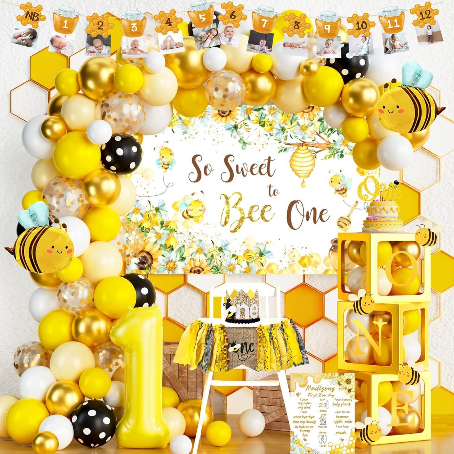 First Bee Day Birthday Decorations, so Sweet to Bee One Backdrop Daisy