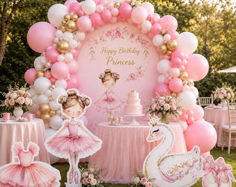 Large Ballerina Cardboard Cutouts and Balloon Garland, Ballet Dance Birthday Baby Shower Backdrop Standup Yard Signs, Photo Booth Props