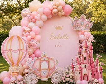 Large Princess Cardboard Cutouts and Balloon Garland, Princess Birthday Baby Shower Backdrop Standup Yard Signs, Once Upon a Time Props