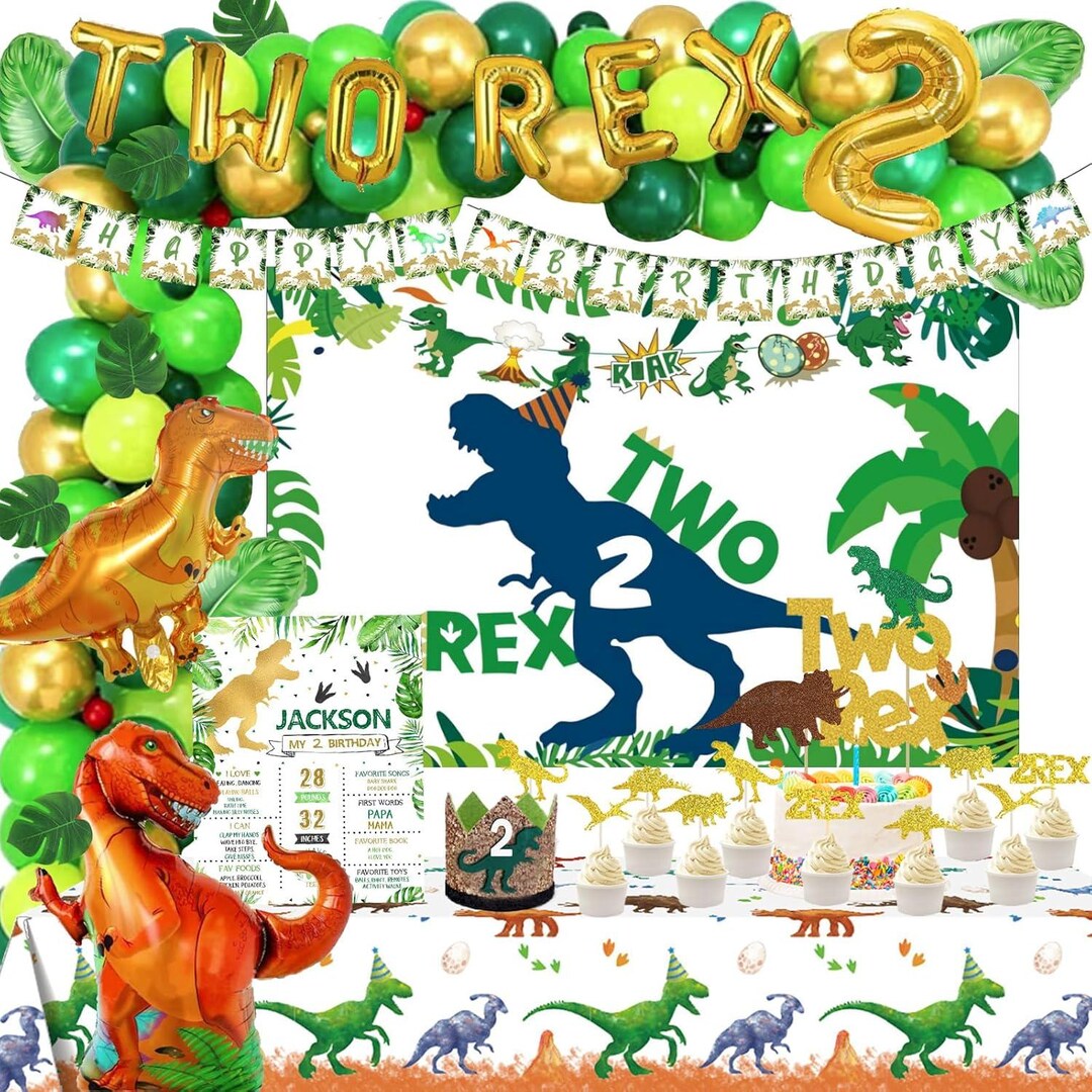 Two Rex Birthday Decoration, Dinosaur 2nd Birthday Backdrop Balloon ...