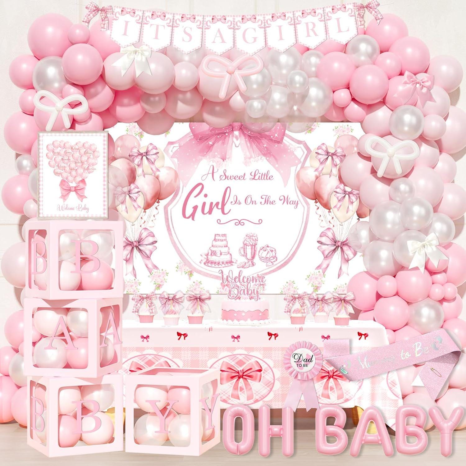 Pink Bow Baby Shower Decorations, Baby Box With Letters, A Sweet Little ...