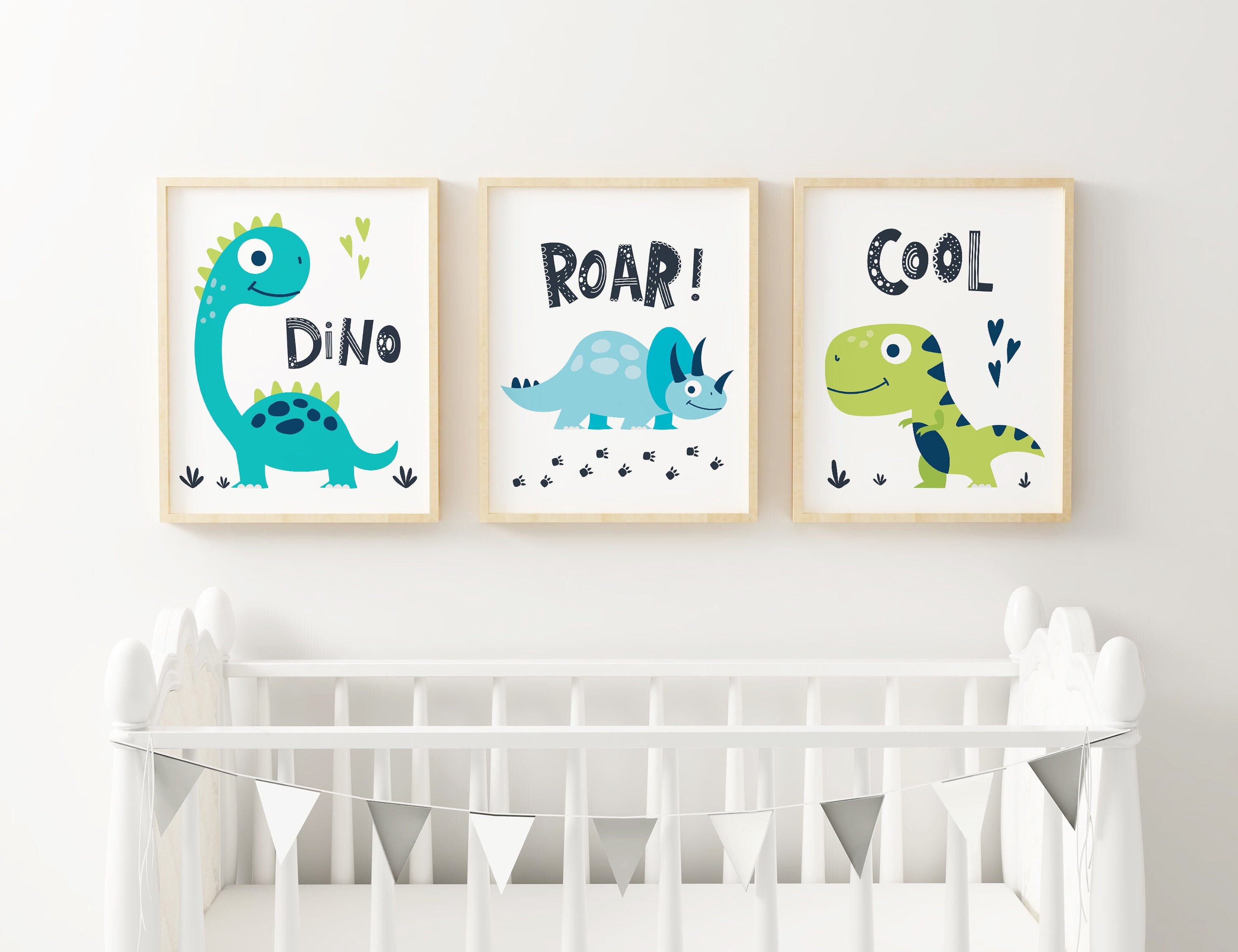 Dinosaur Nursery Wall Art Set of 3 Dinosaur Art Prints Etsy