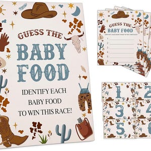 Cowboy Guess the Baby Food Baby Shower Game, A Little Cowboy is On The Way Baby Shower Decorations, Boho Wild West Shower Games