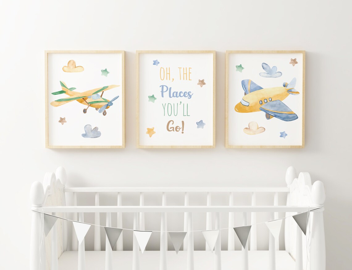Airplane Nursery Wall Art Set of 3 Airplane Art Prints Plane Etsy