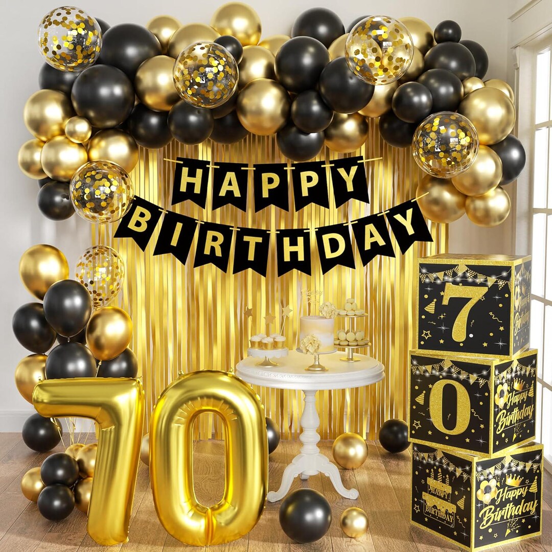 70th Birthday Decorations, Black and Gold 70th Box With Letters, 70th ...