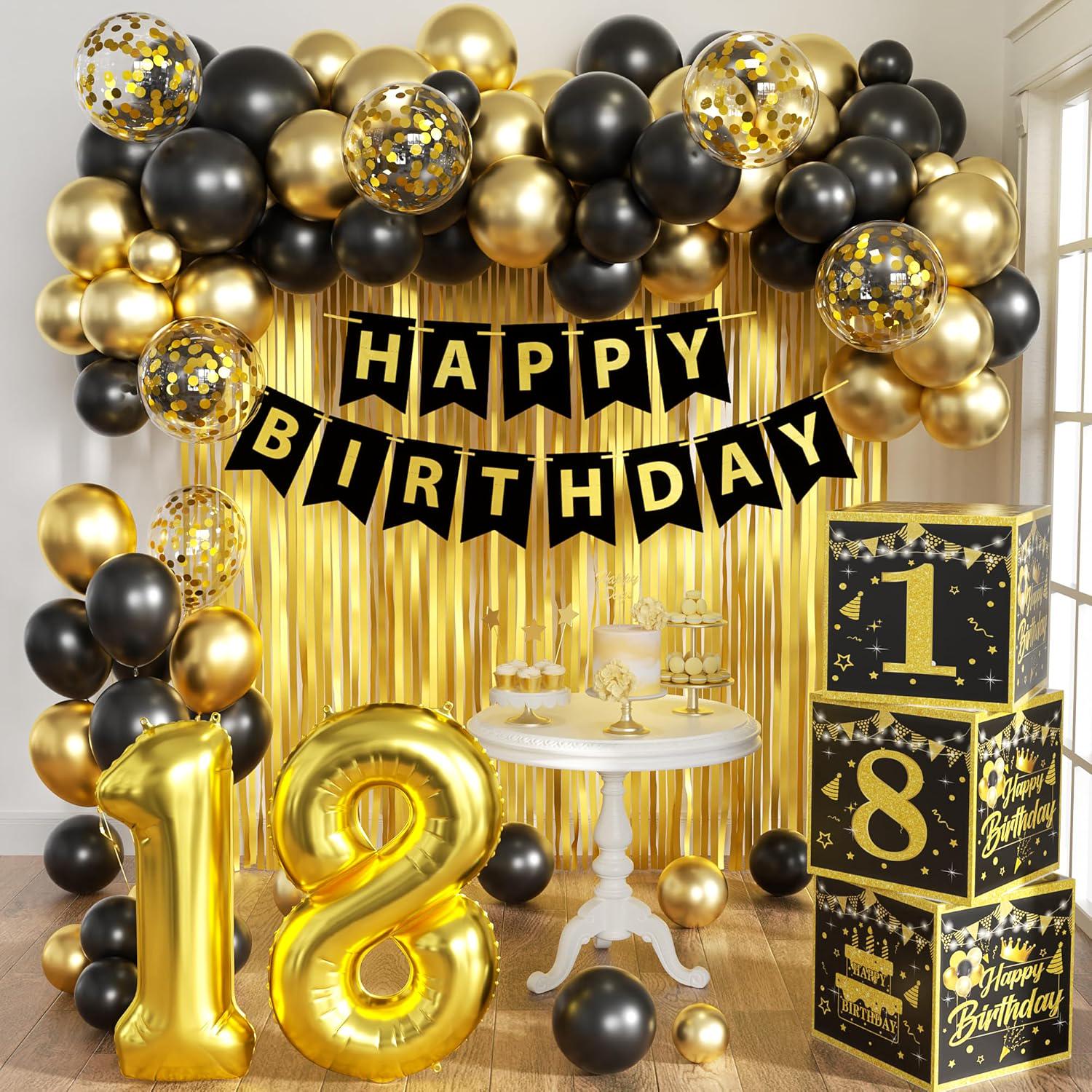 18th Birthday Decorations, Black and Gold 18th Box With Letters, 18th