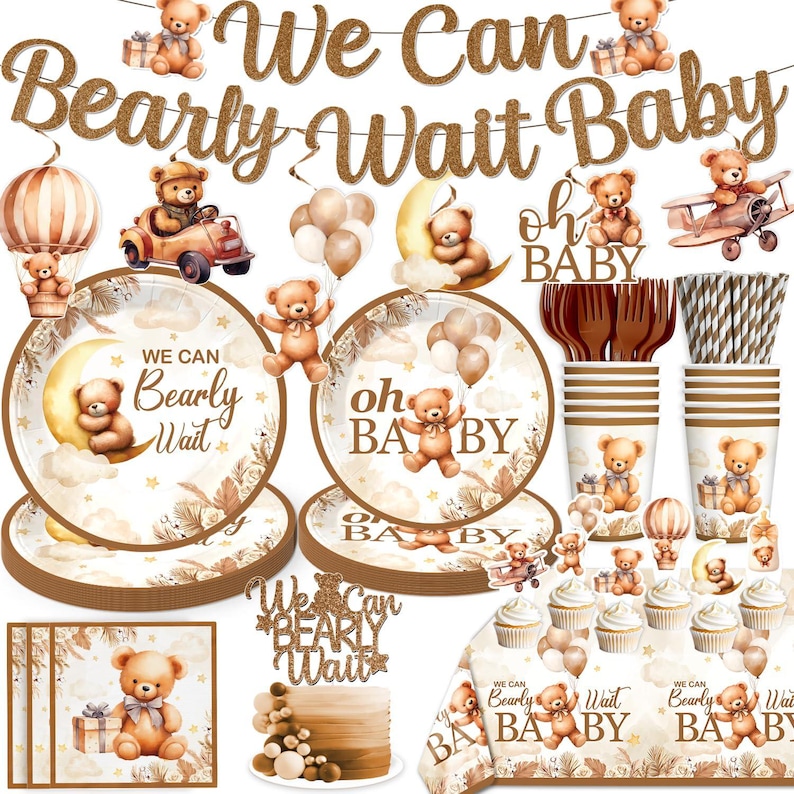 Teddy Bear Baby Shower Tableware Set, We Can Bearly Wait Plates ...