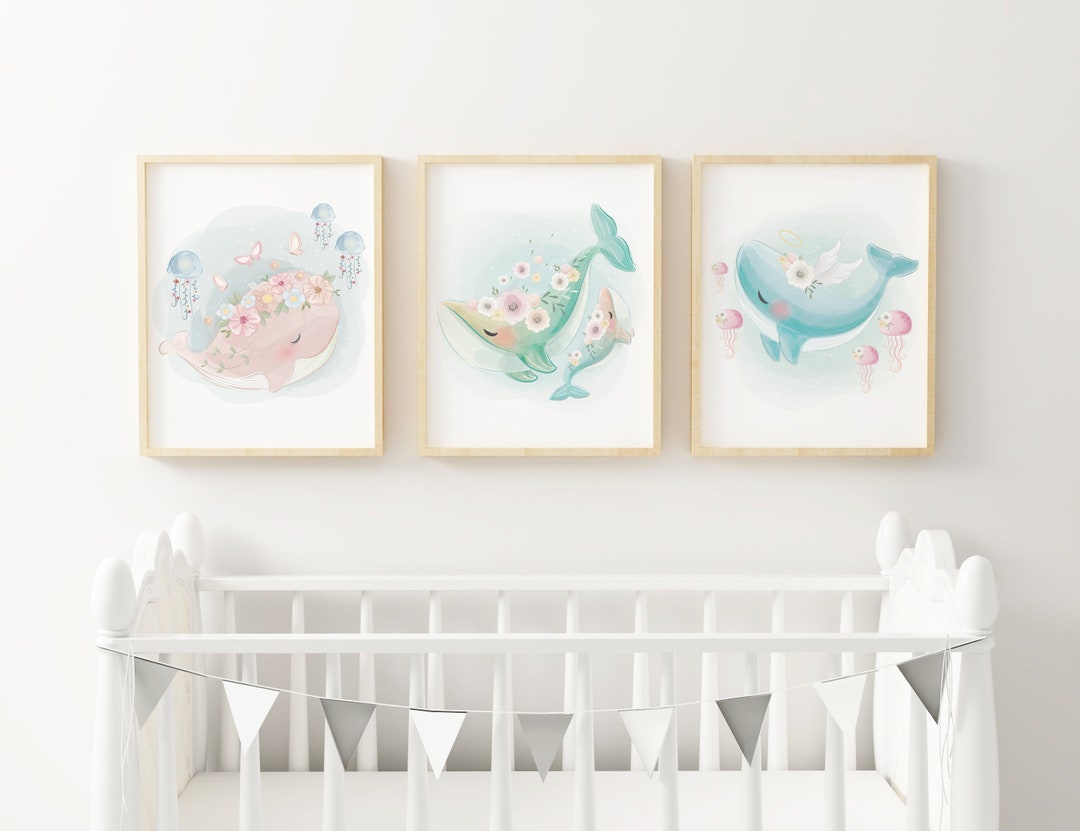 Whale Nursery Wall Art Set of 3 Whale Print Under the Sea Wall Art Girl