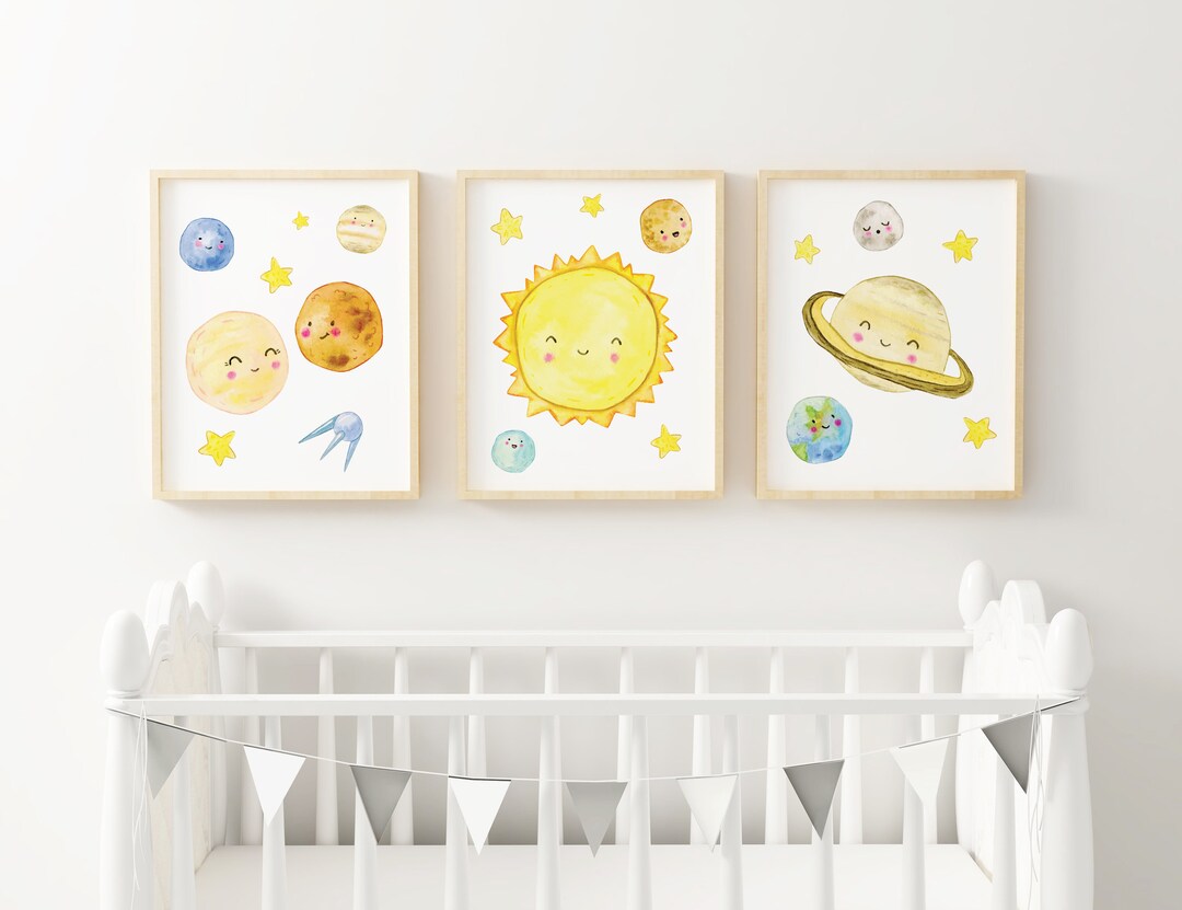 Space Nursery Wall Art Set of 3 Space Art Prints Outer Space Planet Nursery Wall Decor Outer ...