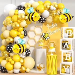 Mama to Bee Baby Shower Balloon Garland Arch kit Baby Block with Letters, Bumble Bee Yellow White Baby Shower Balloons, What Will Baby Bee