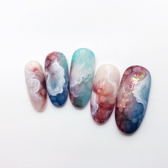 Ocean Marble Press On Nails Set of 10 | Etsy