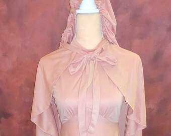 Retro 70s Pink maxi dress with shawl wrap and head scarf. Size small to medium