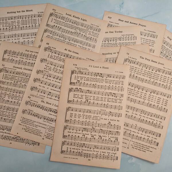 30 Random Vintage Hymnal Pages Christian Hymns Sheet Music 1800s Ephemera