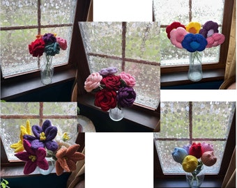 Design a Bouquet/ Crochet + Knit Flower Bouquets/ Mother's Day Bouquet/ Build a Bouquet/ Bouquet Coloring Page