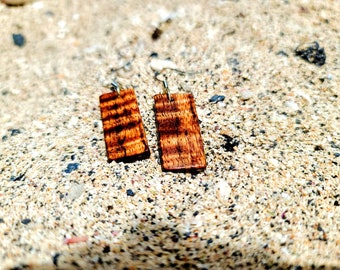Handmade Short Strip Hawaiian Koa wood Earrings