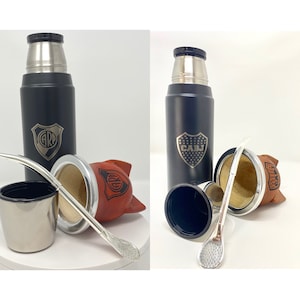 Complete Mate Set with Thermos, Yerba Mate, Sugar Holder - River Plate  Design Engraved Kit