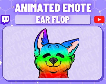Animated RAVE Ear Flop Emote - Kawaii - Twitch - Discord - Stream - Gaming - Cute - Wolf - Dance - YouTube - Ready To Use - Furry - Rainbow