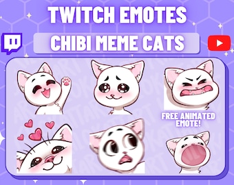 ¡Emotes de Twitch de Chibi Meme Cat + Emote animado GRATIS! - Conjunto de 5 - Pop Cat - Lindo - Kawaii - Divertido - Streaming - Emoji - Discord - Anime