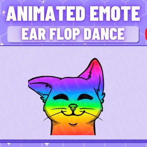 Animated RAVE Cat Ear Flop Emote - Kawaii - Twitch - Discord - Stream - Gaming - Cute - Dance - YouTube - Ready To Use - Furry - Rainbow