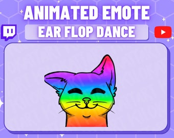 Animated RAVE Cat Ear Flop Emote - Kawaii - Twitch - Discord - Stream - Gaming - Cute - Dance - YouTube - Ready To Use - Furry - Rainbow
