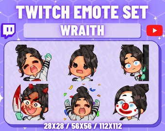 5 émoticônes Quarantaine Wraith + 1 émoticône ANIMÉE - Apex Legends - Twitch - Stream - Gaming - Mignon - Kawaii - YouTube - Prêt à l'emploi - Hype