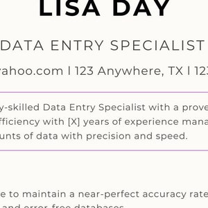Data Entry Resume l Simple Resume l ATS Resume l Work from image 2