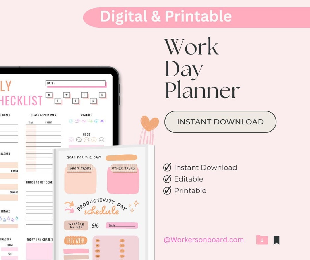 Daily Work Planner: Printable Checklist, Journal (digital Download) - Etsy