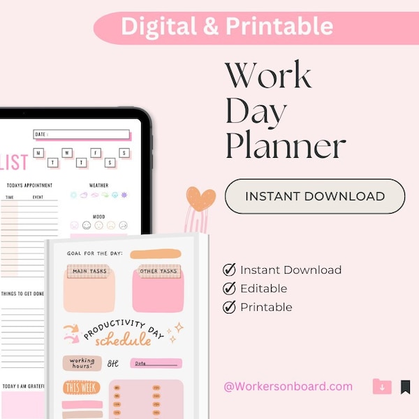 Daily Planner, Work Planner, Weekly Planner, Journal, Planner, Digital Planner, Simple Planner, Checklist, Printable, Printable Planner