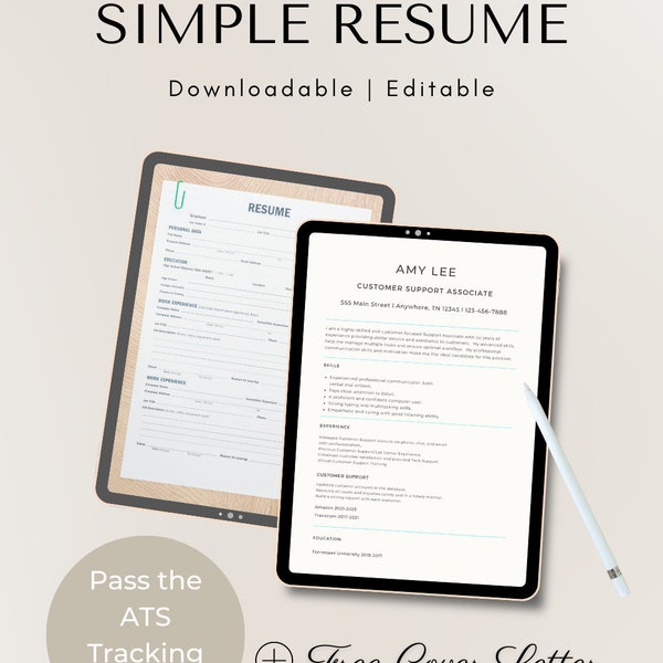 Simple Resume, Resume, Resume Template, Work from Home Resume, ATS Resume, Cover Letter, Cover Letter Template, Simple Resume Template, Job