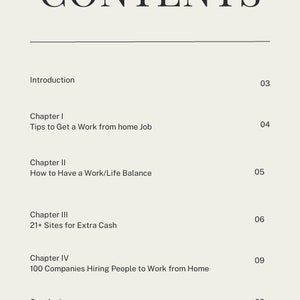 A work from home guide/ebook with the table of contents in each section of the book.