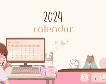 2024 Bureaubladachtergrond, Screensaver, Maandkalender, Bureaubladkalender, Bureaubladachtergrond, Computerachtergrond, Kalender, Achtergrond