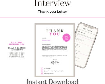 Interview,  Thank you, Thank you Letter, Thank you Template,  Simple Letter, Letter, Letter Template, Instant Download, Interview, Job, work