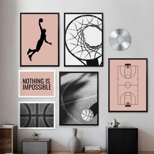 Basketball Tween Room Art Print, Basketball Wall Art, Sport Printable, Tween Room Decor, Girl Room Art, Girl Nursery Decor, Blush, Set of 6