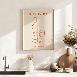 Wine Club-poster, Cin Cin-print, eten en drinken print, esthetische keukendecoratie, trendy keukenkunst aan de muur, barwagen print, wijn liefdestaal