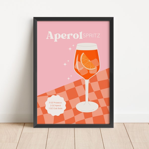 Aperol Spritz Cocktail Print, Trendy Cocktail Wall Art, Drinks Print, Bar Cart Print, Trendy Wall Art, Retro Wall Art, Y2K Decor