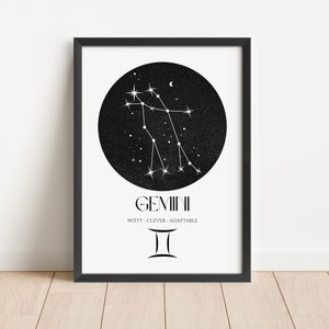 GEMINI Print, Zodiac Star Sign Print, Astrology Constellation Digital Print, Star Sign Print, Astrology Wall Decor, Horoscope Print