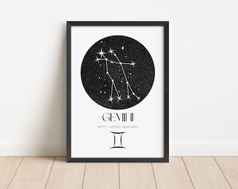 Gemini Zodiac Print: Astrology Star Sign Constellation (Digital Download)