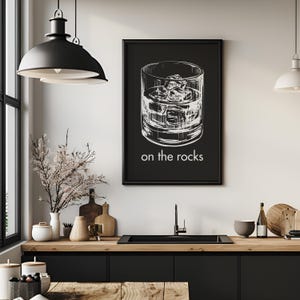 On The Rocks Cocktail Print, Whiskey Print, Trendy Cocktail Wall Art, Drinks Print, Bar Cart Print, Trendy Wall Art, Minimalist Bar Print