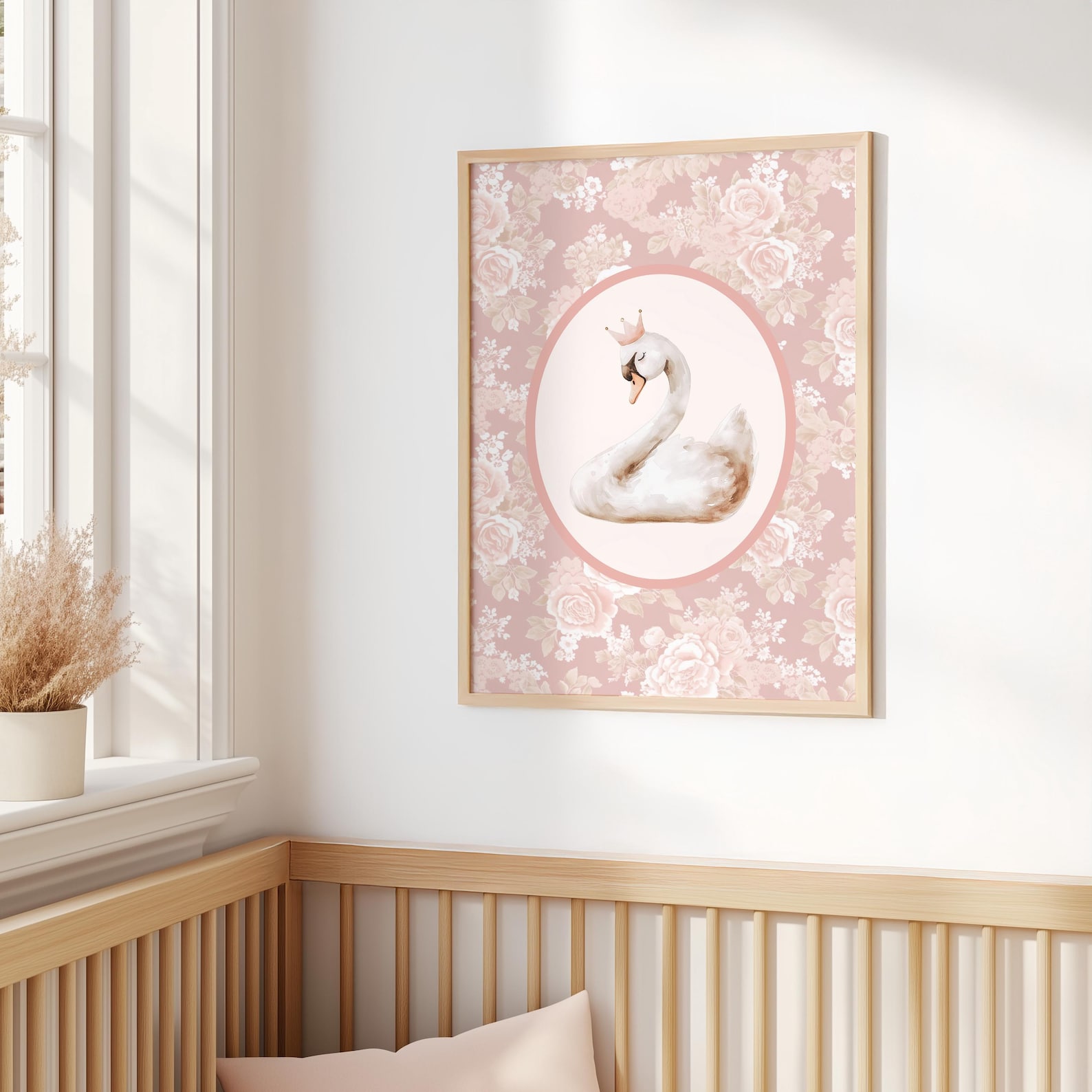 Vintage Swan Floral Art Print: Girl Nursery Cottagecore Decor (digital ...