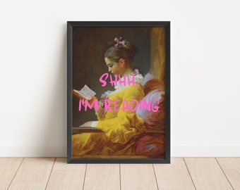 Sst, ik lees gewijzigde kunstportret: trendy roze graffitiprint (digitale download)