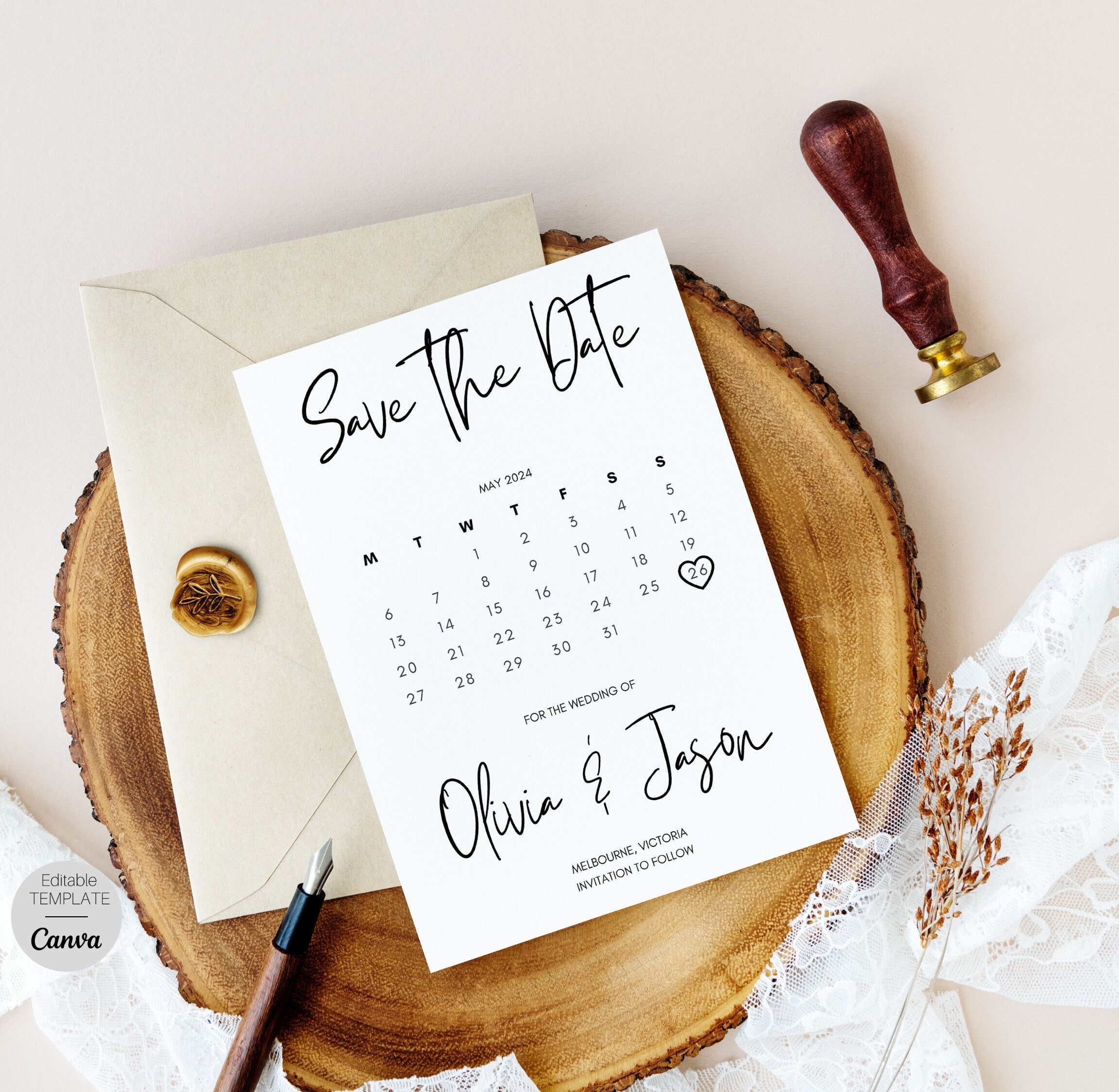 EDITIERBAR, bedruckbar, modern, minimalistisch, Kalender Save the Date 