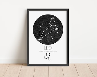 Leo Zodiac Constellation Print: Astrology Wall Art (Digital Download)