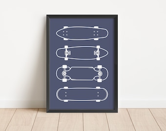 Skateboard Retro Print: Blue Kids Wall Art (Digital Download)