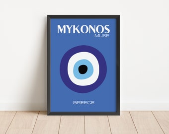Mykonos Greece Travel Poster: Evil Eye Summer Print (Digital Download)