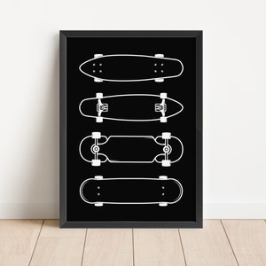 Arte preta para quarto de meninos com skate, estampa retrô de skate, pôster para quarto de criança skatista, arte de menino gamer, decoração de quarto de criança pequena, arte para sala de jogos