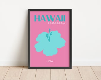 Hawaii Travel Print: Honolulu Hibiscus, Y2K Summer Poster (Digital Download)